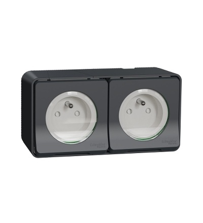MUR36028 Kompletní Zásuvka dvojitá 16A 2P+E, clonky, bezšroubová, IP55, antracit, Schneider Electric