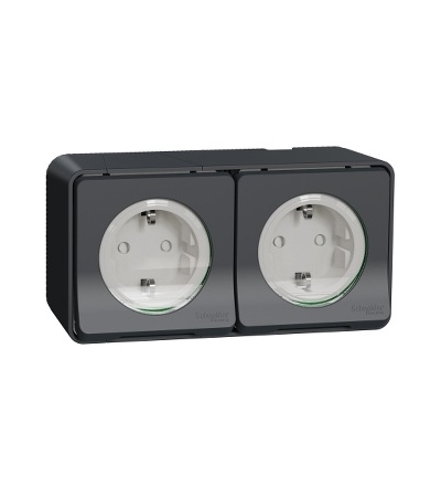 MUR36029 Kompletní Zásuvka dvojitá 16A SCHUKO, clonky, bezšroubová, IP55, antracit, Schneider Electric