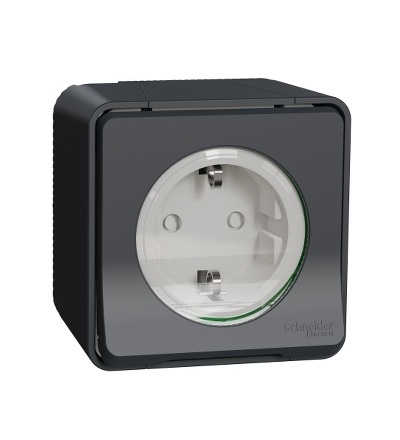 MUR36034 Kompletní Zásuvka 16A SCHUKO, clonky, bezšroubová, IP55, antracit, Schneider Electric