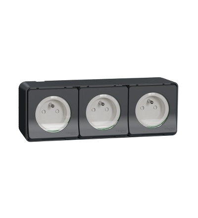MUR36037 Kompletní Zásuvka trojitá 16A 2P+E, clonky, bezšroubová, IP55, antracit, Schneider Electric