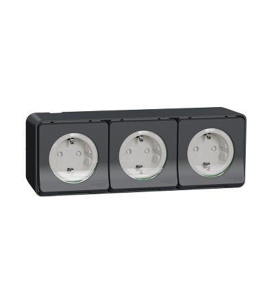 MUR36038 Kompletní Zásuvka trojitá 16A SCHUKO, clonky, bezšroubová, IP55, antracit, Schneider Electric
