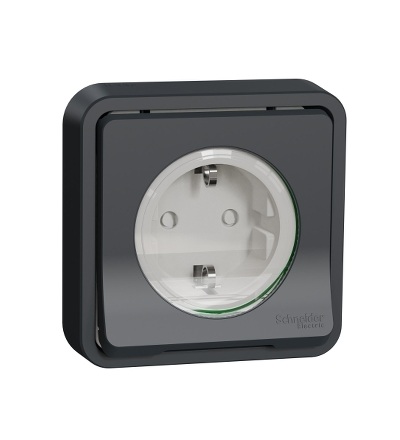MUR36132 Kompletní Zásuvka 16A SCHUKO, clonky, bezšroubová, IP55, pro zapuštění antracit, Schneider Electric