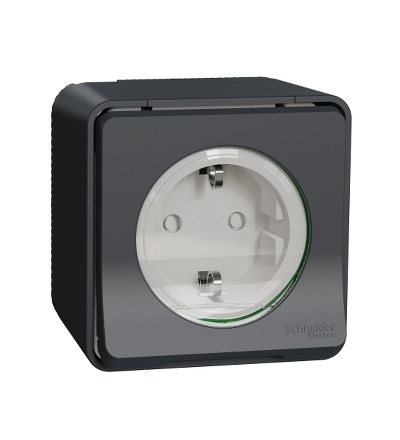 MUR36731 Kompletní Zásuvka 16A SCHUKO, clonky, šroubová, IP55, antracit, Schneider Electric