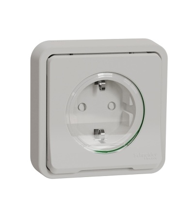 MUR39132 Kompletní Zásuvka 16A SCHUKO, clonky, bezšroubová, IP55, pro zapuštění bílá, Schneider Electric