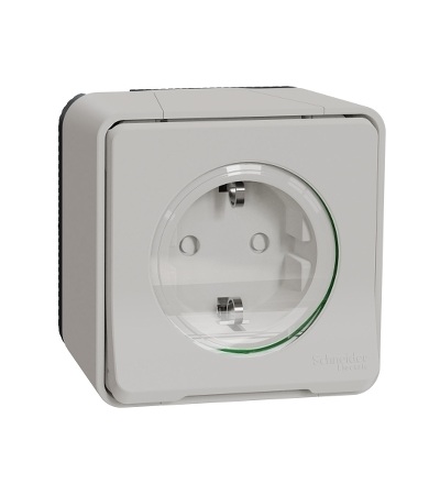 MUR39206 Kompletní Zásuvka 16A SCHUKO, clonky, šroubová, IP55, bílá, Schneider Electric