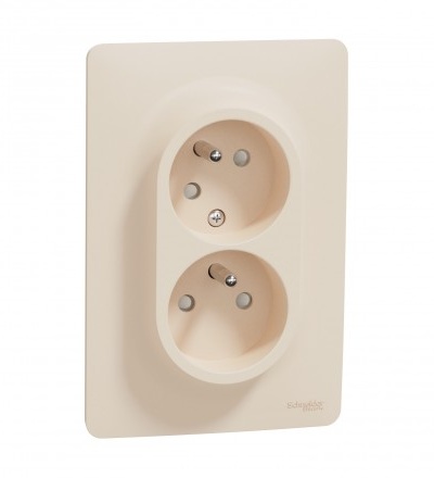 NU206544 Unica - Dvojzásuvka pootočená 16A 230V, Béžová,Schneider Electric