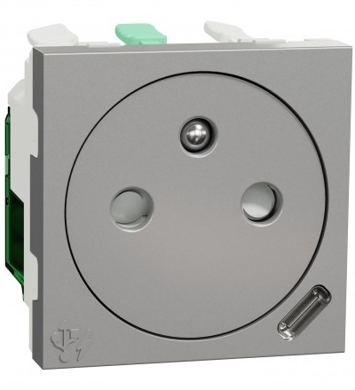 NU301530E Unica - Zásuvka skrytá 250V/16A + USB C 10.5W, 2.1A, 2M, Aluminium,Schneider Electric
