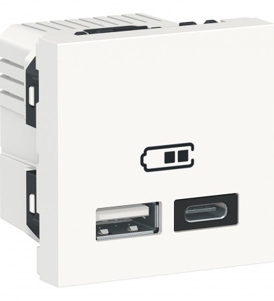 NU301818 Unica - Dvojitý nabíjecí USB konektor A+C 2.4A, 2M, Bílý,Schneider Electric