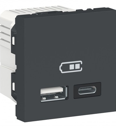 NU301854 Unica - Dvojitý nabíjecí USB konektor A+C 2.4A, 2M, Antracit,Schneider Electric