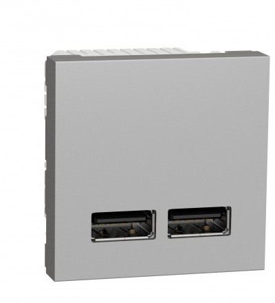 NU341830 Unica - Dvojitý nabíjecí USB A+A konektor 2.1A, 2M, Aluminium,Schneider Electric