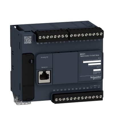 TM221C24U >PLC Modicon M221, 24VDC, 14DI, 10DQ (neg.logika), 1x Sériová linka, 1x miniUSB, slot SD, Schneider Electric