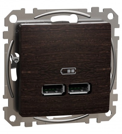 SDD181401 Dvojitá USB A+A nabíječka 2.1A, Wenge, Schneider electric