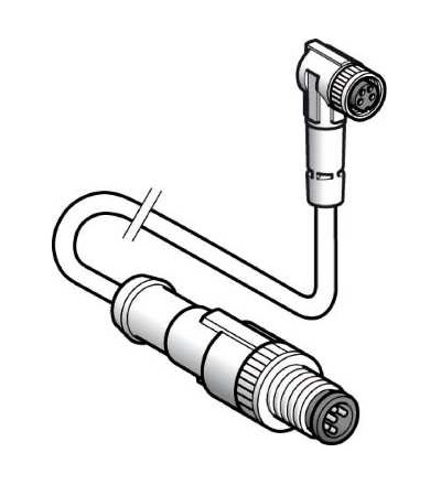 XZCR1509041J1 Kabel s konektorem XZ, samec přímý M12 4-pin, samice přímý M8 4-pin, PUR 1m, Schneider Electric