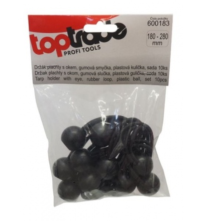 TOPTRADE držák plachty s okem, gumová smyčka, plastová kulička, 180 až 280mm, sada 10ks 600183