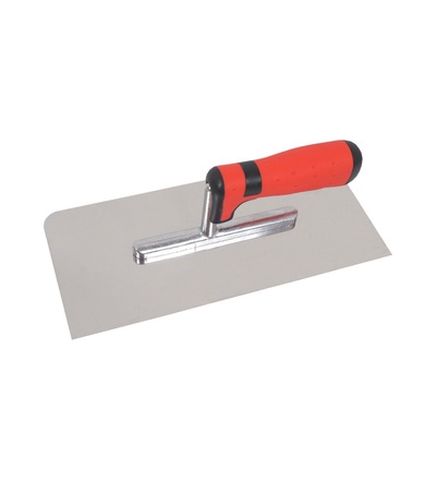 TOPTRADE hladítko nerezové, s pogumovanou rukojetí, hladké, 2 oblé rohy, 280 x 130 mm, profi 109070