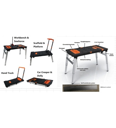 TOPTRADE stůl pracovní, multifunkční, „7 v 1“, skládací, 1390  x 590 x 780 mm 600112