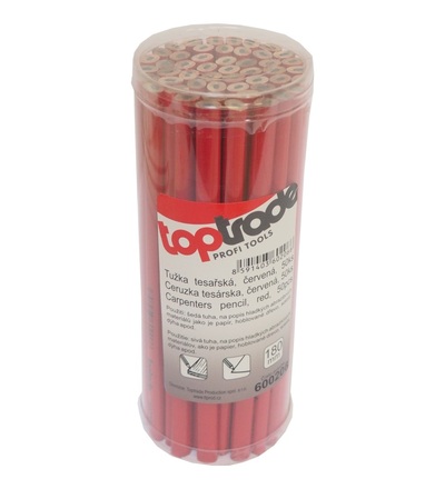 TOPTRADE tužka tesařská, červená, v dóze, sada 50 ks, 180 mm 600206