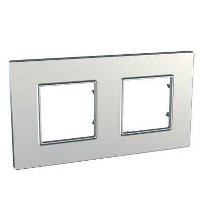 MGU6.704.55 Unica Quadro Metallized, krycí rámeček, dvojnásobný, H71/V71, silver, Schneider Electric